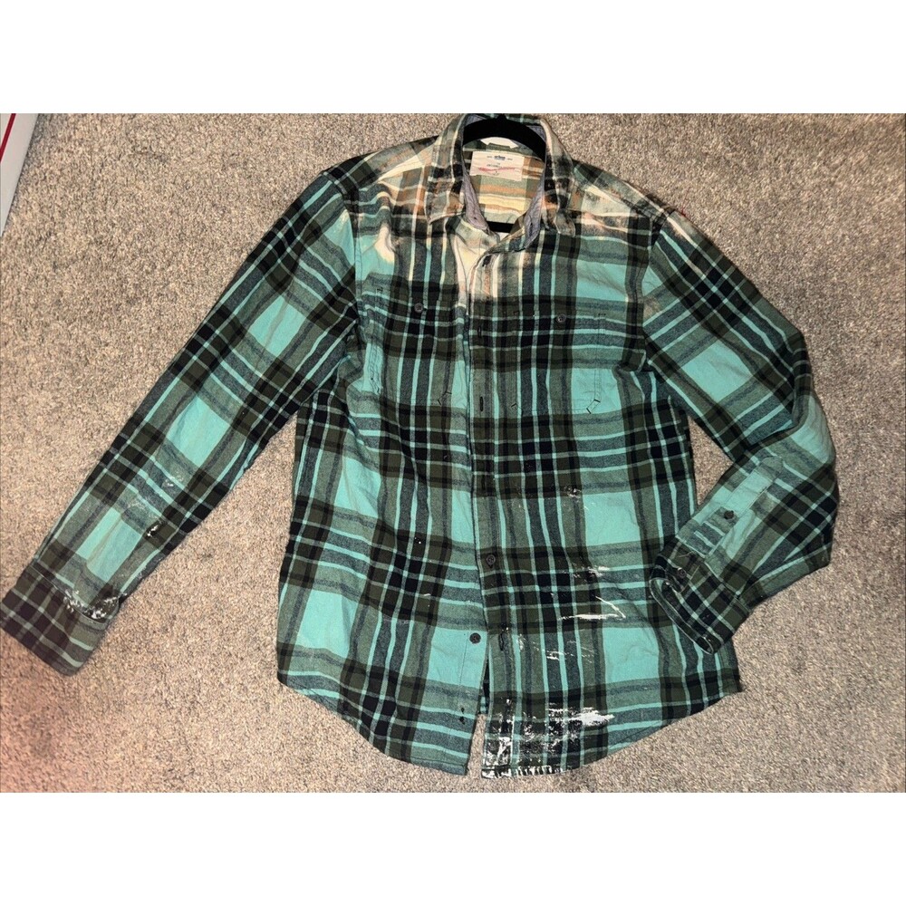 Faded Back Truck Screen Plaid Flannel Country Grunge Urban Pipeline Shirt Men Sm